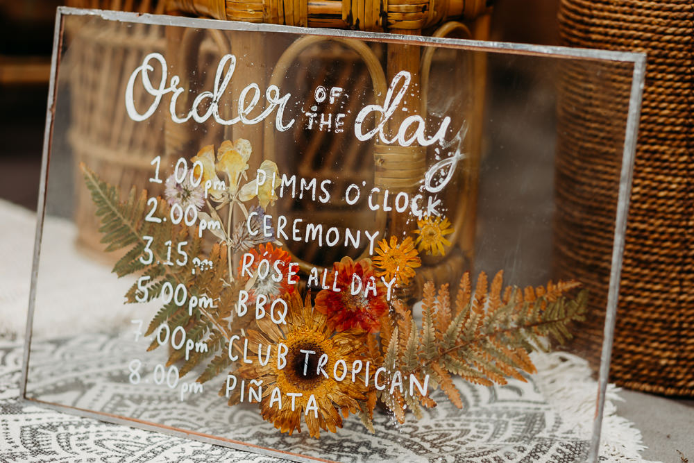 Glass Clear Perspex Acrylic Calligraphy Sign Signs Signage Tropical Wedding Ideas When Charlie Met Hannah