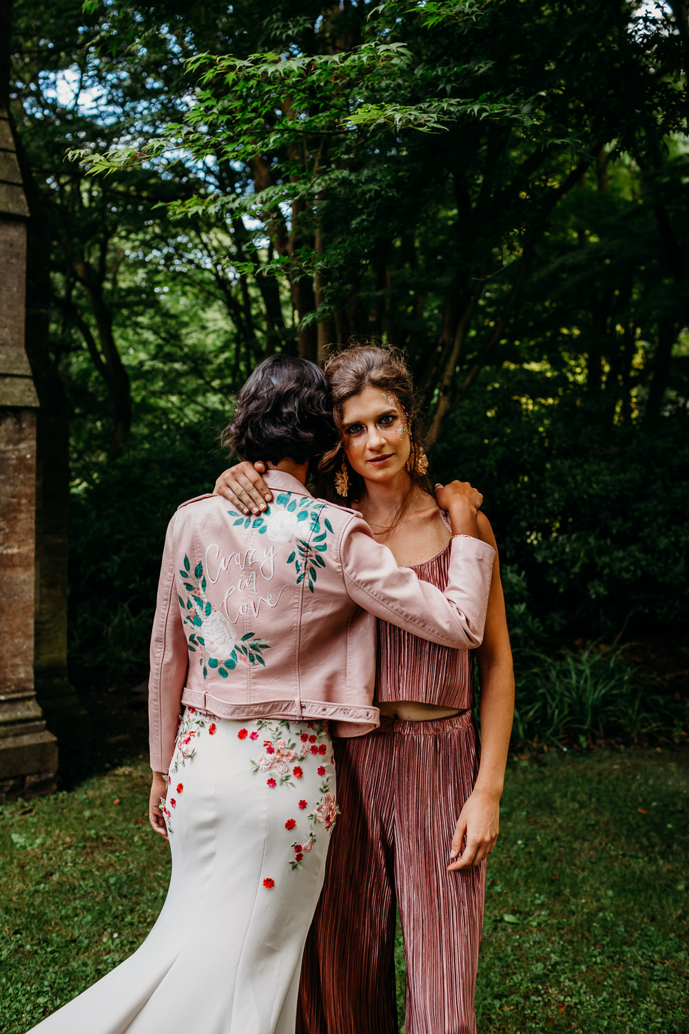 Bride Bridal Jacket Pink Painted Personalised Leather Tropical Wedding Ideas When Charlie Met Hannah