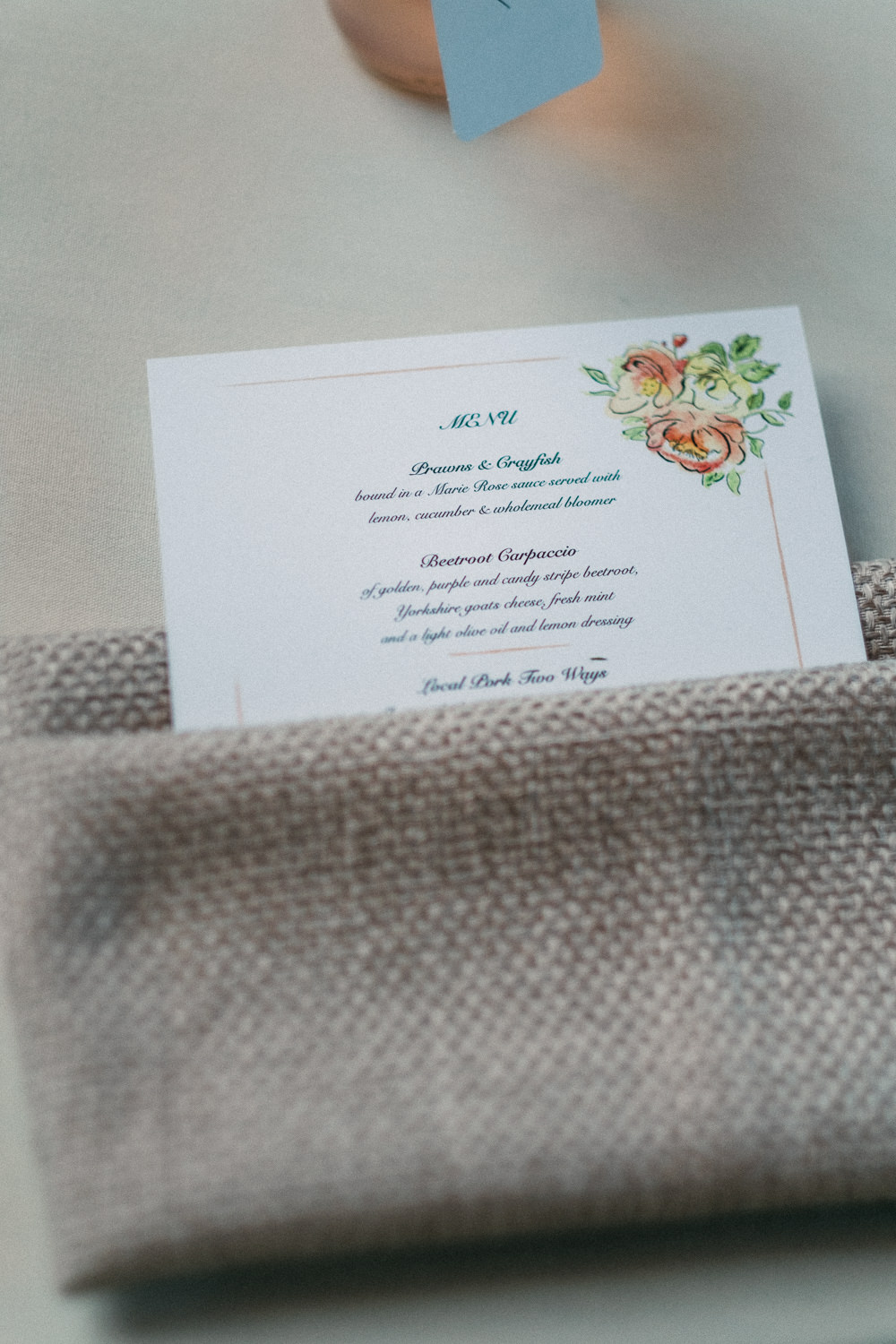 Menu Napkin Place Setting Utopia Broughton Hall Wedding Christopher Thomas Photography