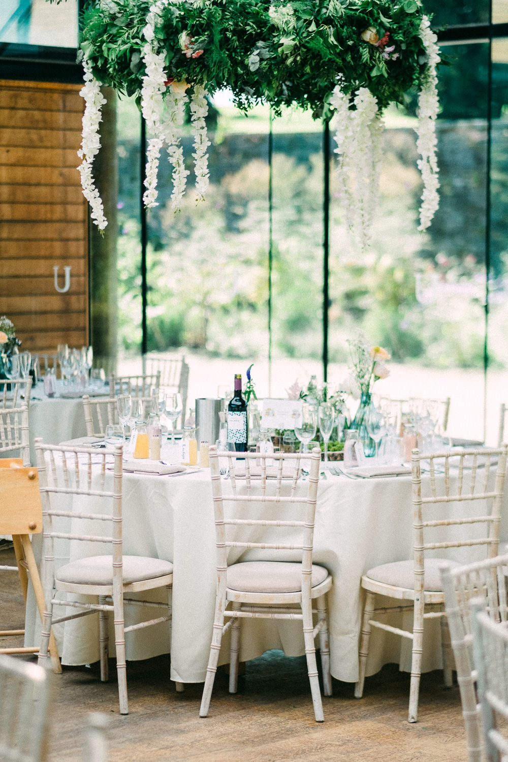 Hanging Floral Chandelier Greenery Utopia Broughton Hall Wedding Christopher Thomas Photography