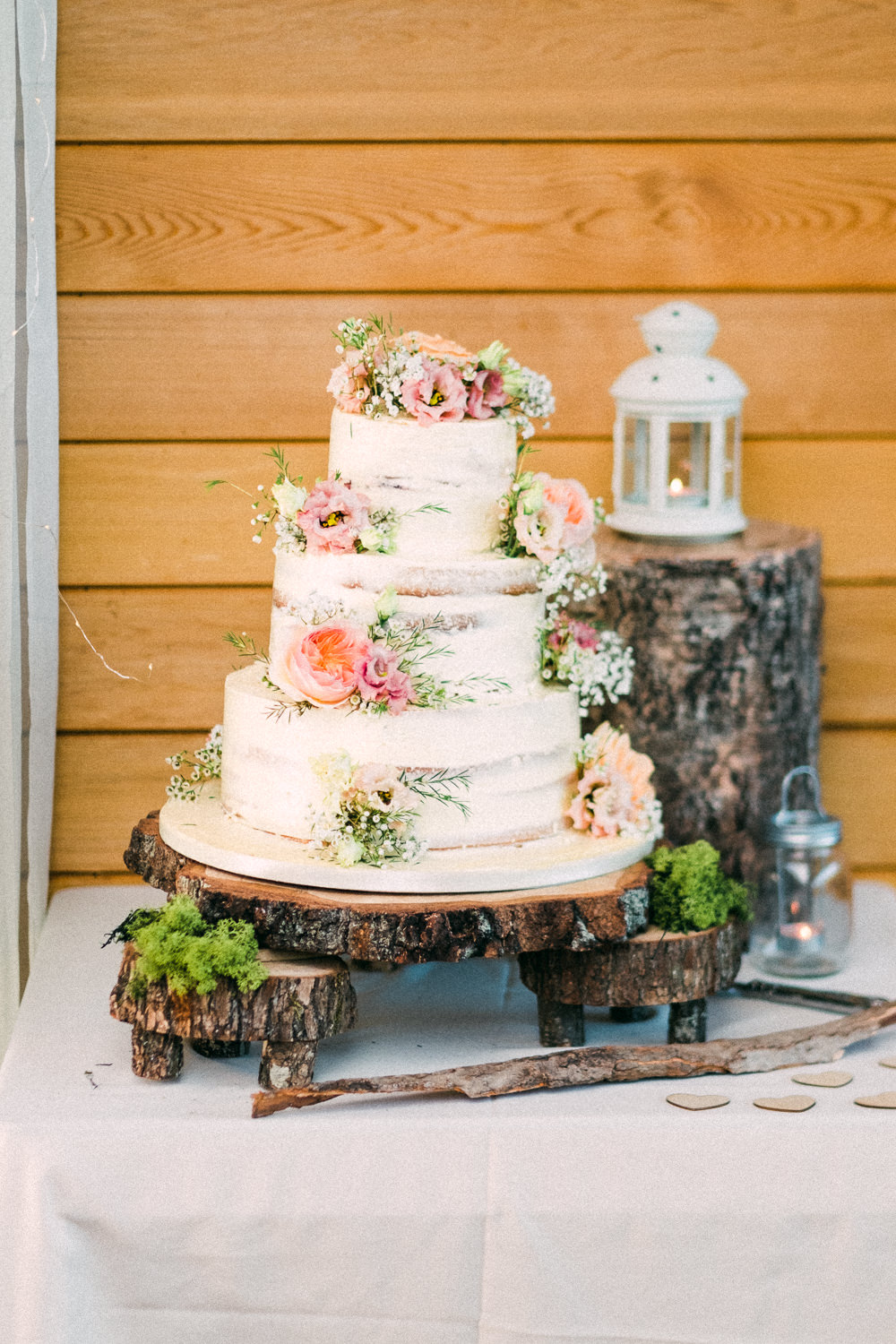 Semi Naked Buttercream Cake Flowers Floral Wood Slice Stand Utopia Broughton Hall Wedding Christopher Thomas Photography