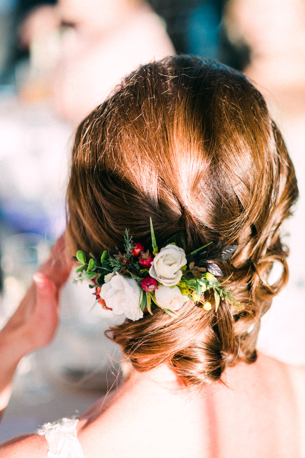 Bride Bridal Hair Up Do Flowers Floral Utopia Broughton Hall Wedding Christopher Thomas Photography