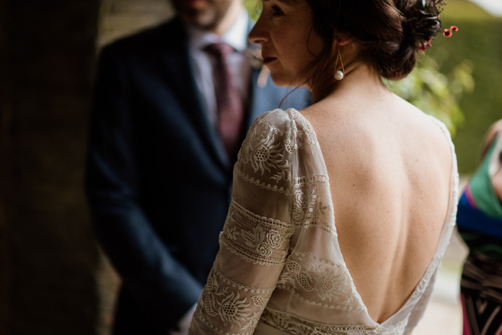 Dress Gown Bride Bridal Laure de Sagazan Lace Long Sleeves Open Back Voewood Wedding Ellie Gillard Photography