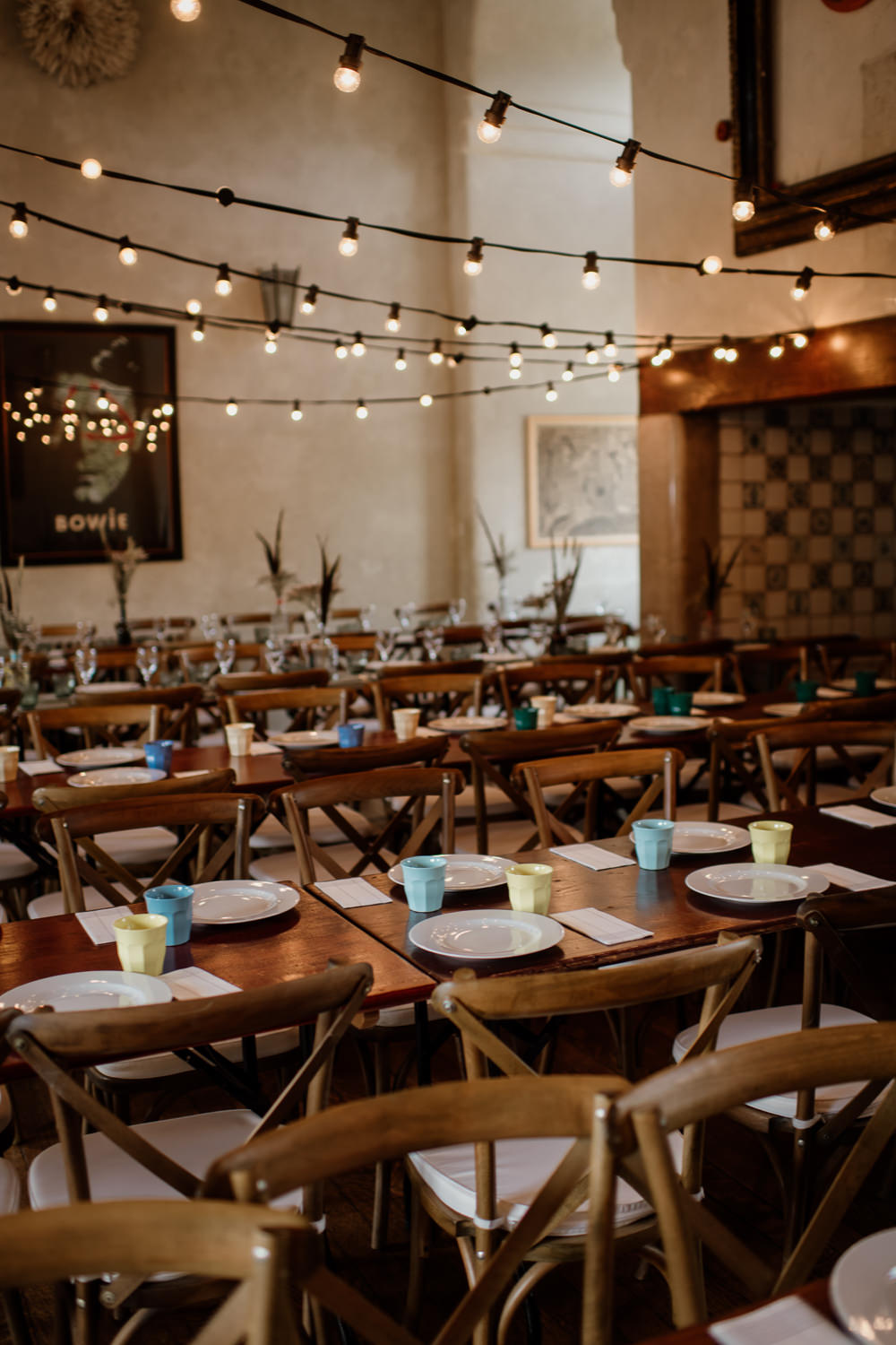 Festoon Lights Long Tables Decor Eco Friendly Sustainable Voewood Wedding Ellie Gillard Photography