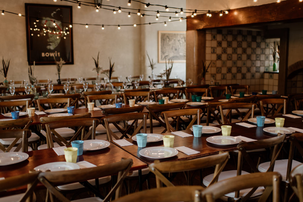 Festoon Lights Long Tables Decor Eco Friendly Sustainable Voewood Wedding Ellie Gillard Photography