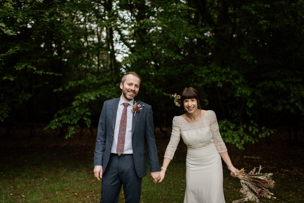 Groom Suit Blue Tweed Buttonhole Flowers Tie Voewood Wedding Ellie Gillard Photography