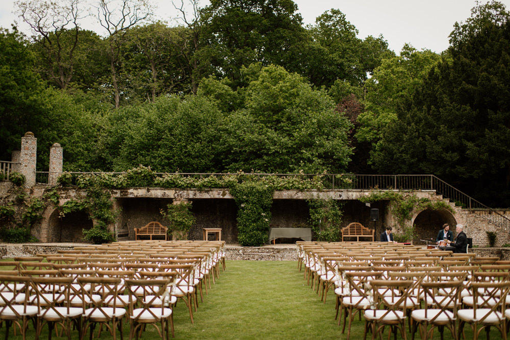 Outdoor Ceremony Cross Back Chairs Voewood Wedding Ellie Gillard Photography