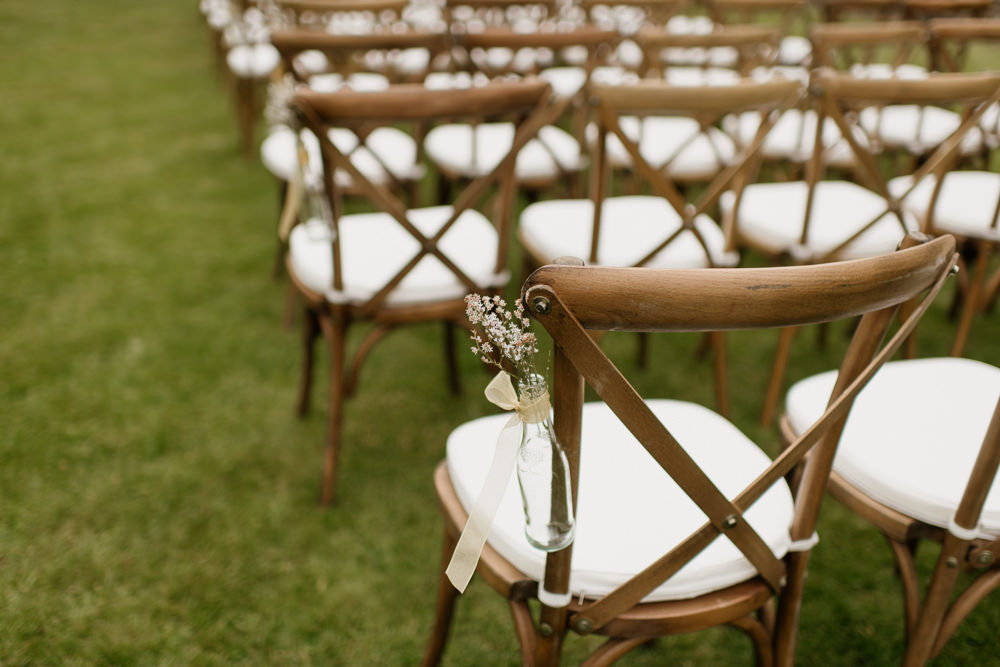 Outdoor Ceremony Cross Back Chairs Aisle Pew End Flowers Voewood Wedding Ellie Gillard Photography