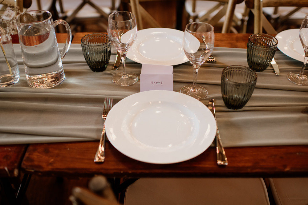 Place Setting Decor Name Card Plate Runner Voewood Wedding Ellie Gillard Photography