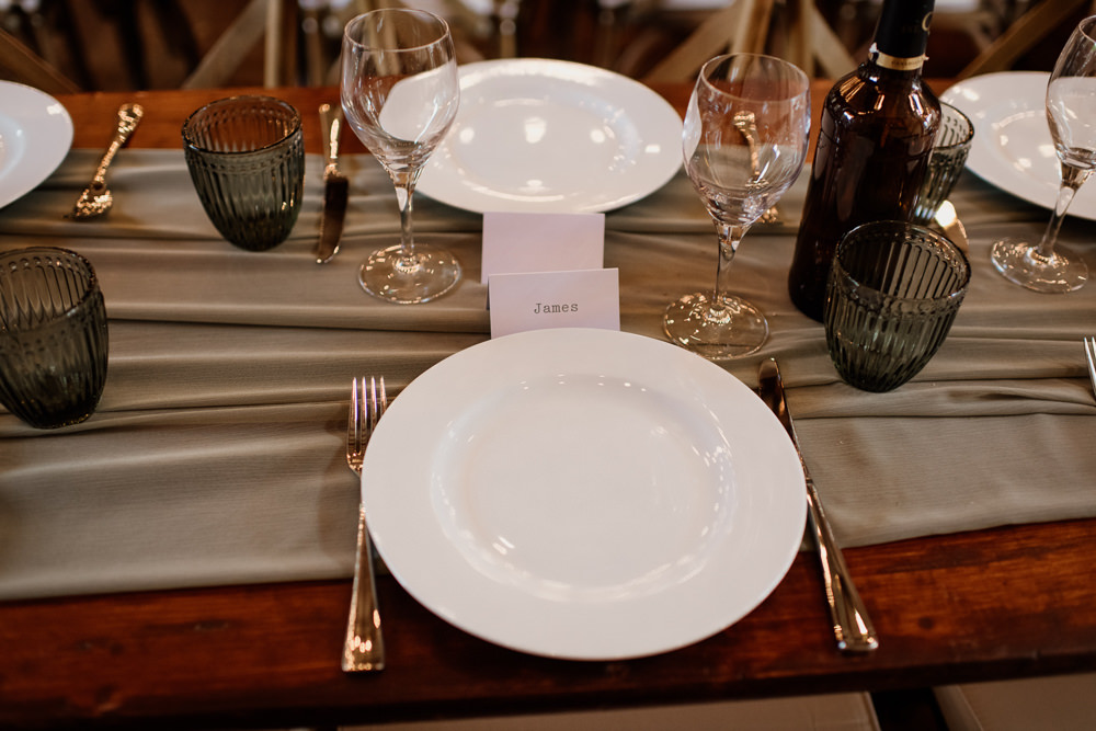 Place Setting Decor Name Card Plate Runner Voewood Wedding Ellie Gillard Photography