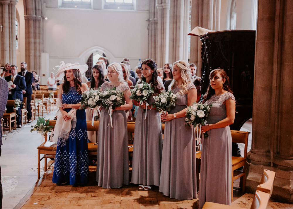 Mauve Bridesmaids Lace Cap Sleeve Dress Willingale Village Hall Wedding Photographer Liam Gillan
