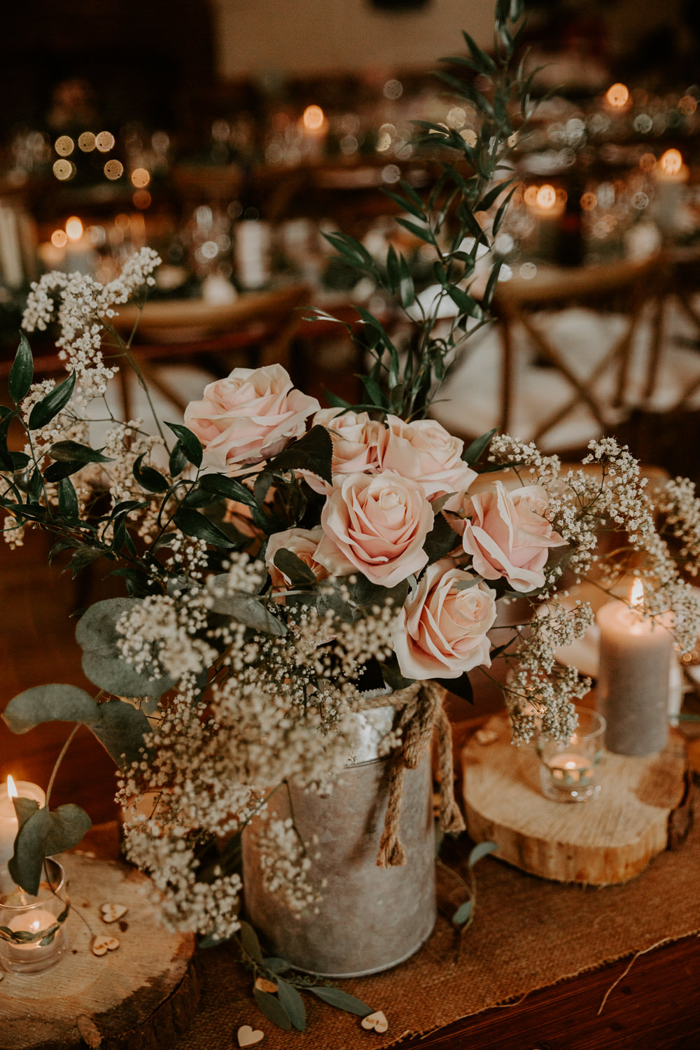 Milk Churn Florals Pink Blush Rose Gypsophila Willingale Village Hall Wedding Photographer Liam Gillan