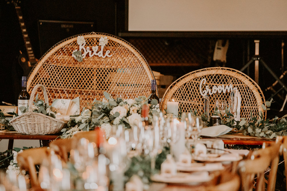 Bride Groom Peacock Chairs Greenery Willingale Village Hall Wedding Photographer Liam Gillan