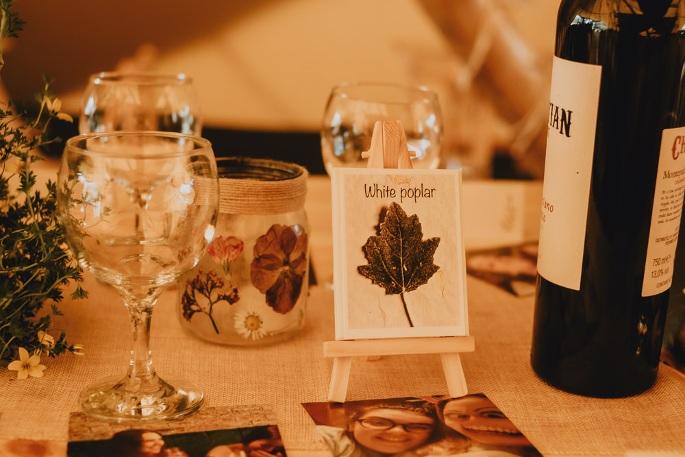 Table Name Easel Tree Dried Petal Candle Woodland Tipi Wedding Caroline Goosey Photography