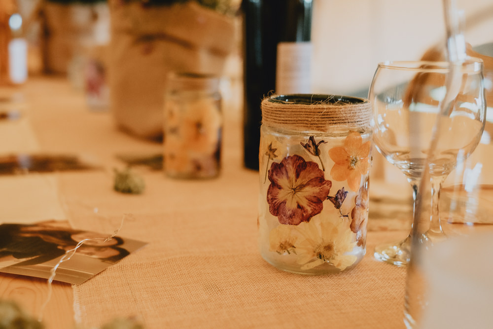 Dried Petal Candle Jar Woodland Tipi Wedding Caroline Goosey Photography