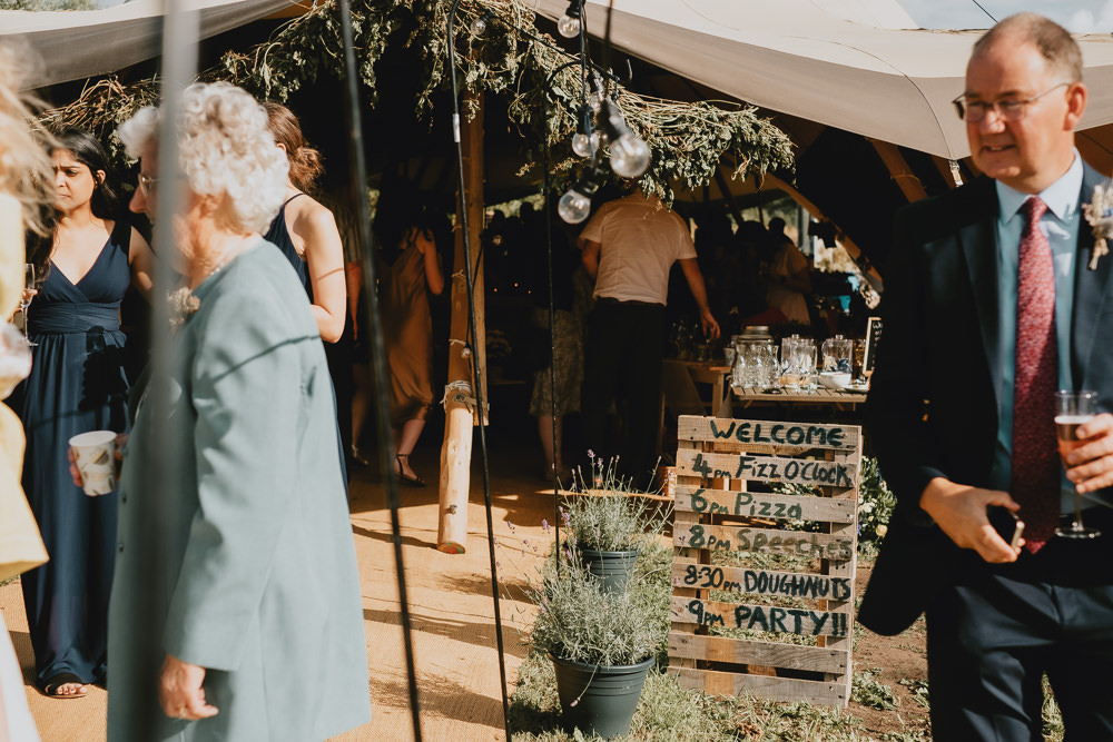 Order of Day Sign Pallet Woodland Tipi Wedding Caroline Goosey Photography
