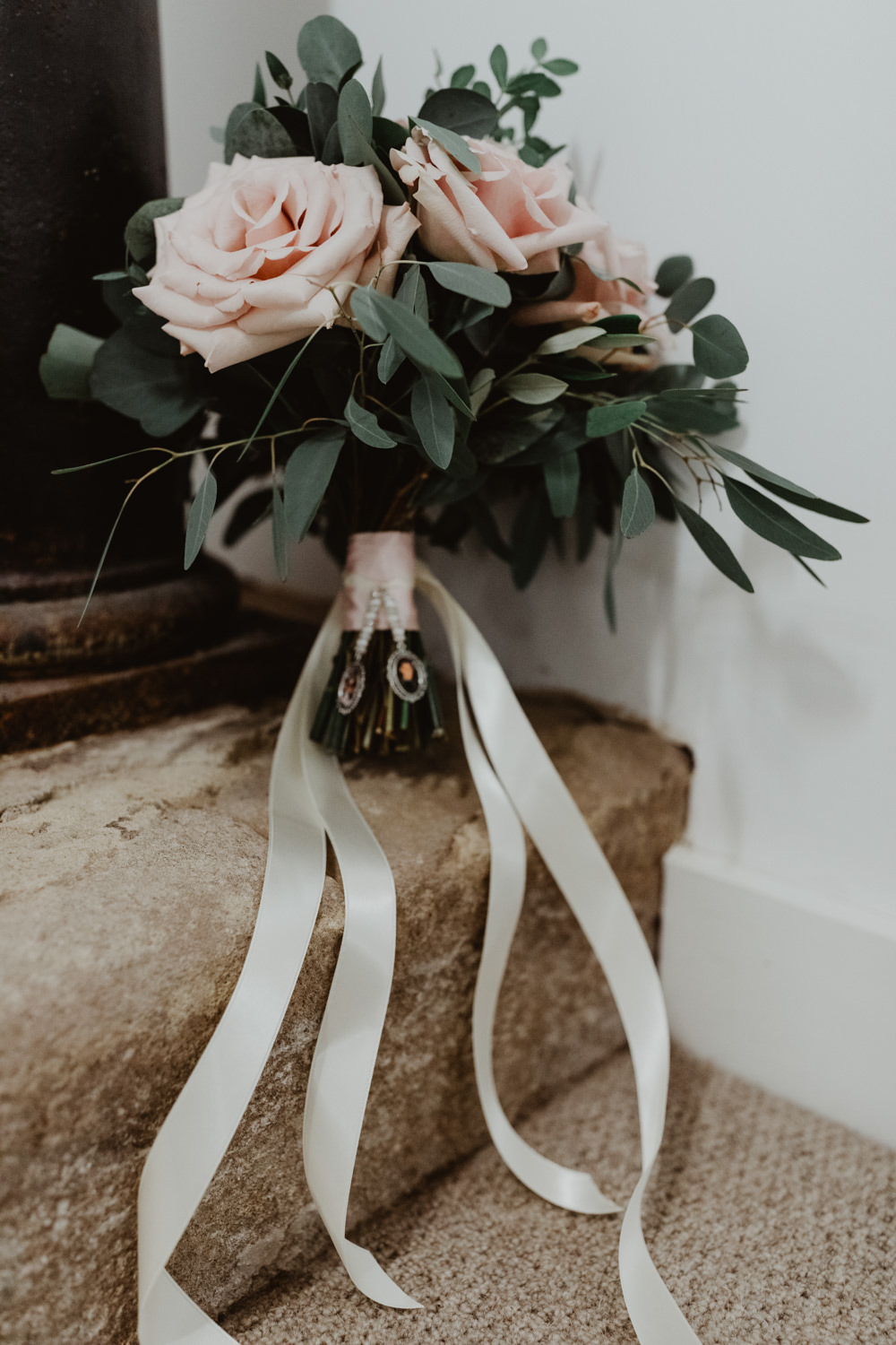 Bouquet Flowers Bride Bridal Bridesmaid Pink Rose Eucalyptus Ribbon 92 Burton Road Wedding Stevie Jay Photography