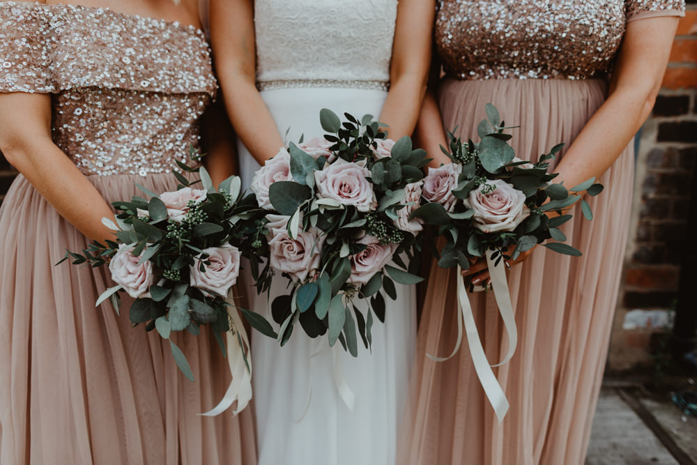 Bouquet Flowers Bride Bridal Bridesmaid Pink Rose Eucalyptus Ribbon 92 Burton Road Wedding Stevie Jay Photography