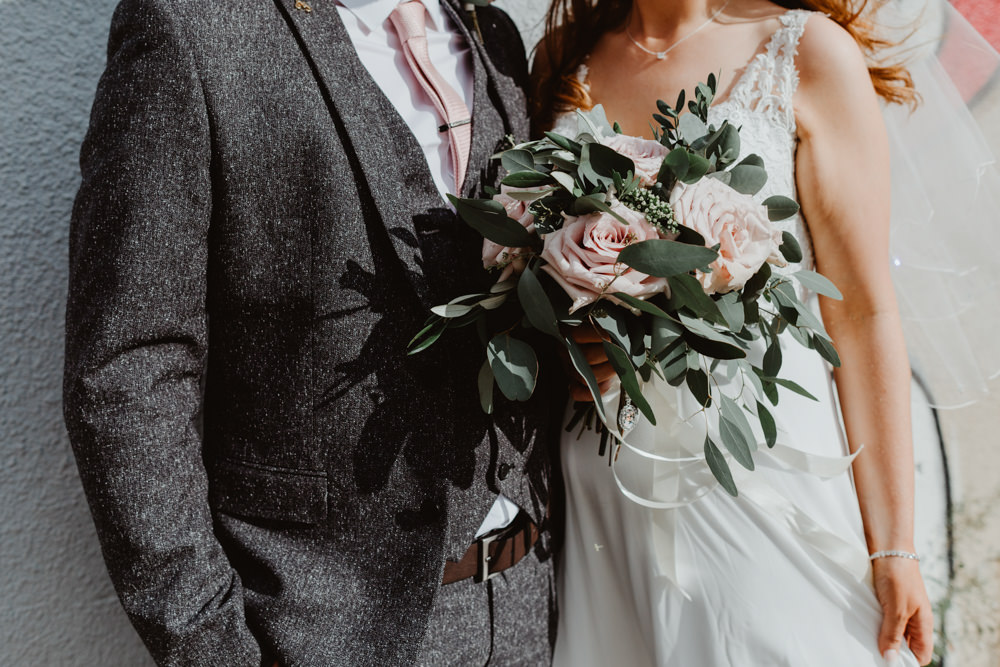 Bouquet Flowers Bride Bridal Bridesmaid Pink Rose Eucalyptus Ribbon 92 Burton Road Wedding Stevie Jay Photography