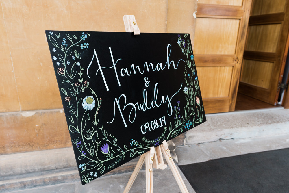 Welcome Sign Chalk Black Board Sings Signage Illustrated Floral Calligraphy Arnos Vale Cemetery Wedding Rob Smith Photographer
