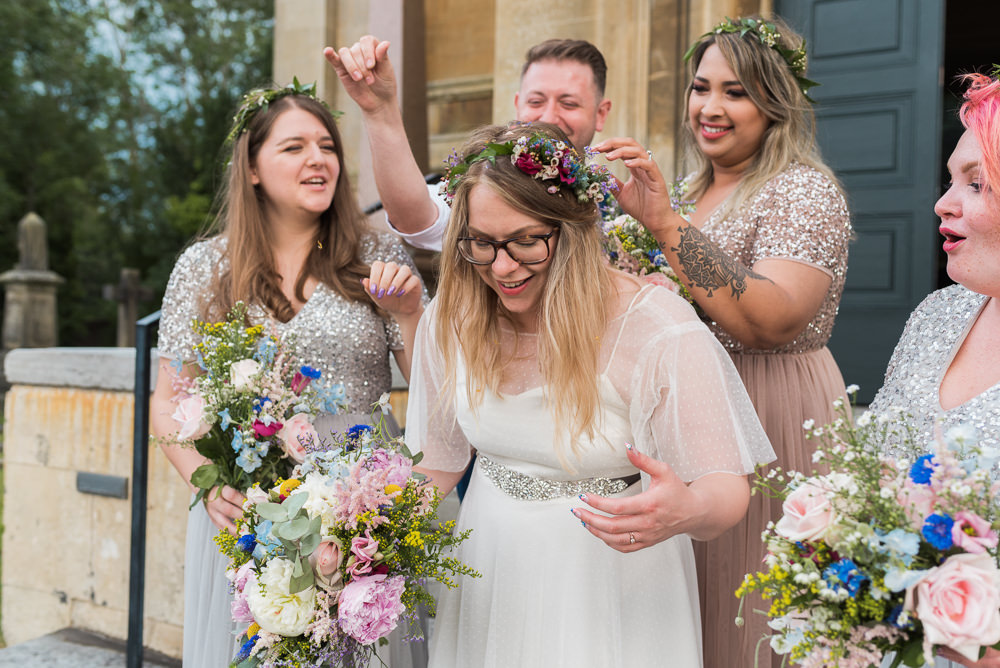 Bride Dress Gown Polka Dot Lace Floaty Sleeves Belt Arnos Vale Cemetery Wedding Rob Smith Photographer