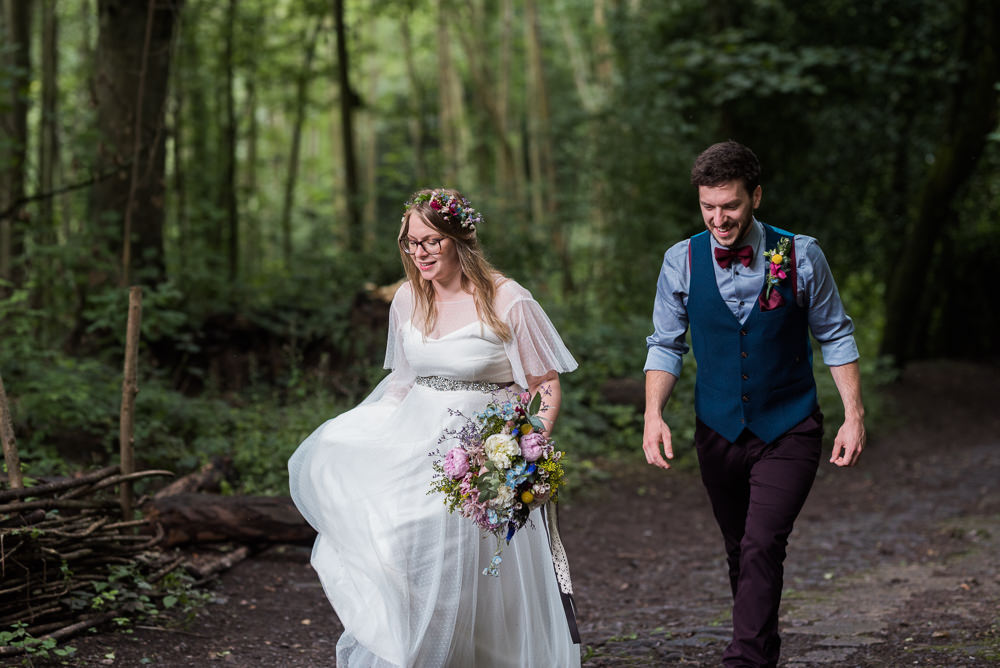 Bride Dress Gown Polka Dot Lace Floaty Sleeves Belt Arnos Vale Cemetery Wedding Rob Smith Photographer