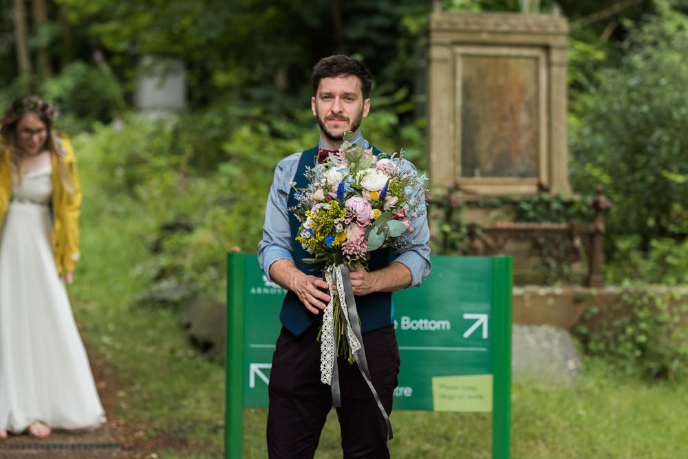 Groom Suit Bow Tie Waistcoat Braces Arnos Vale Cemetery Wedding Rob Smith Photographer