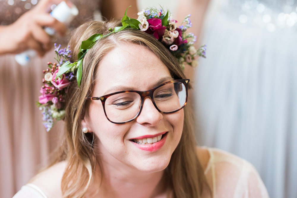 Bride Bridal Make Up Hair Flower Crown Glasses Arnos Vale Cemetery Wedding Rob Smith Photographer
