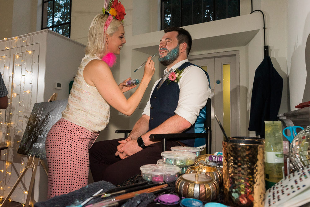 Glitter Make Up Stand Station Sparkle Arnos Vale Cemetery Wedding Rob Smith Photographer