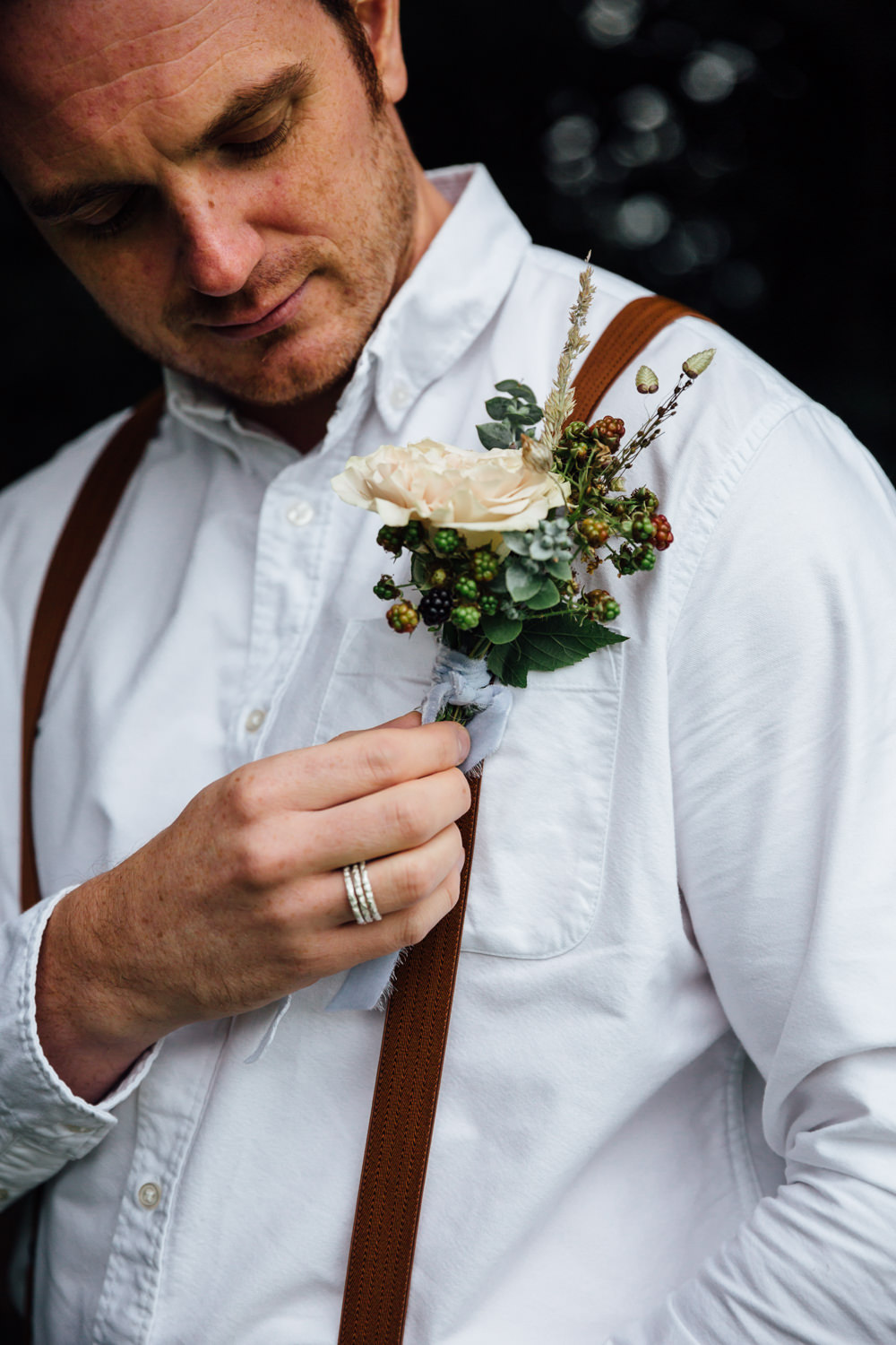 Groom Buttonhole Flowers Braces Autumn Festival Wedding Ideas Indigo and Violet Photography