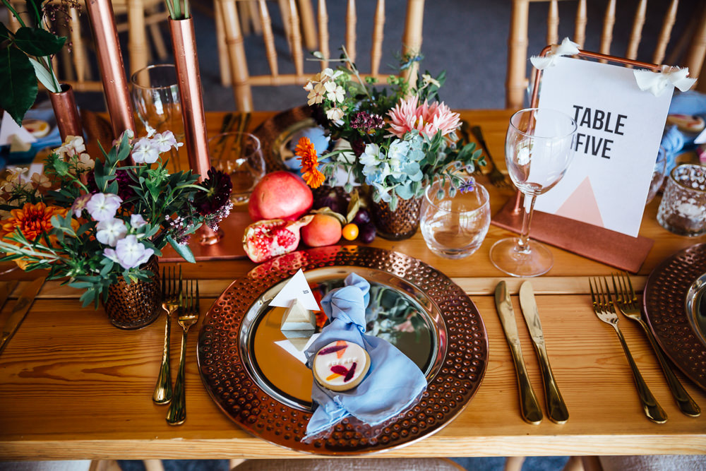 Place Setting Plate Decor Napkin Blue Autumn Festival Wedding Ideas Indigo and Violet Photography