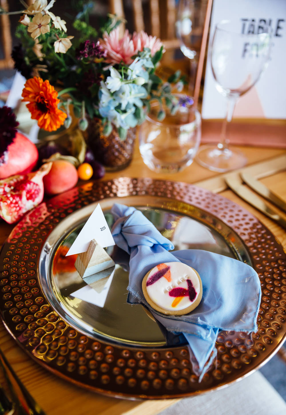 Place Setting Plate Decor Napkin Blue Autumn Festival Wedding Ideas Indigo and Violet Photography