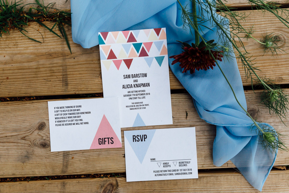 Triangle Geometric Stationery Invite Invitations Autumn Festival Wedding Ideas Indigo and Violet Photography