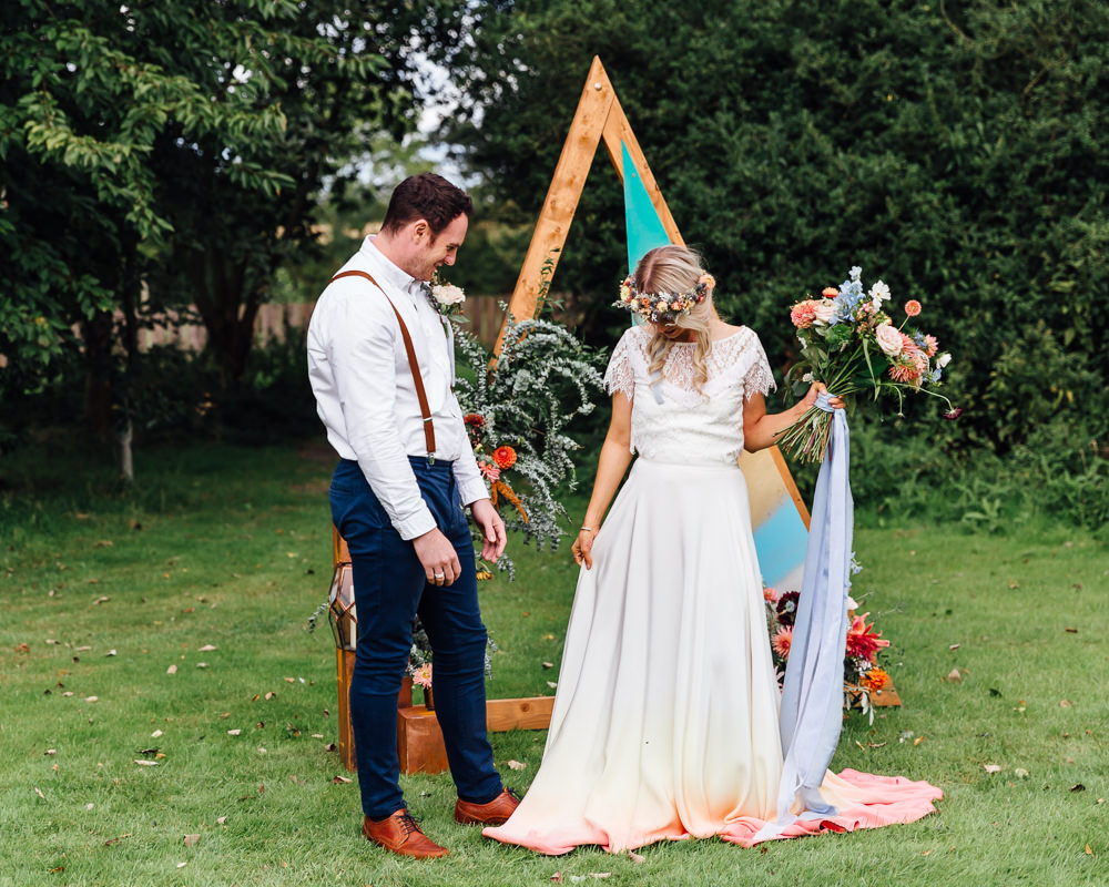 Triangle Wooden Painted Backdrop Decor Flowers Autumn Festival Wedding Ideas Indigo and Violet Photography