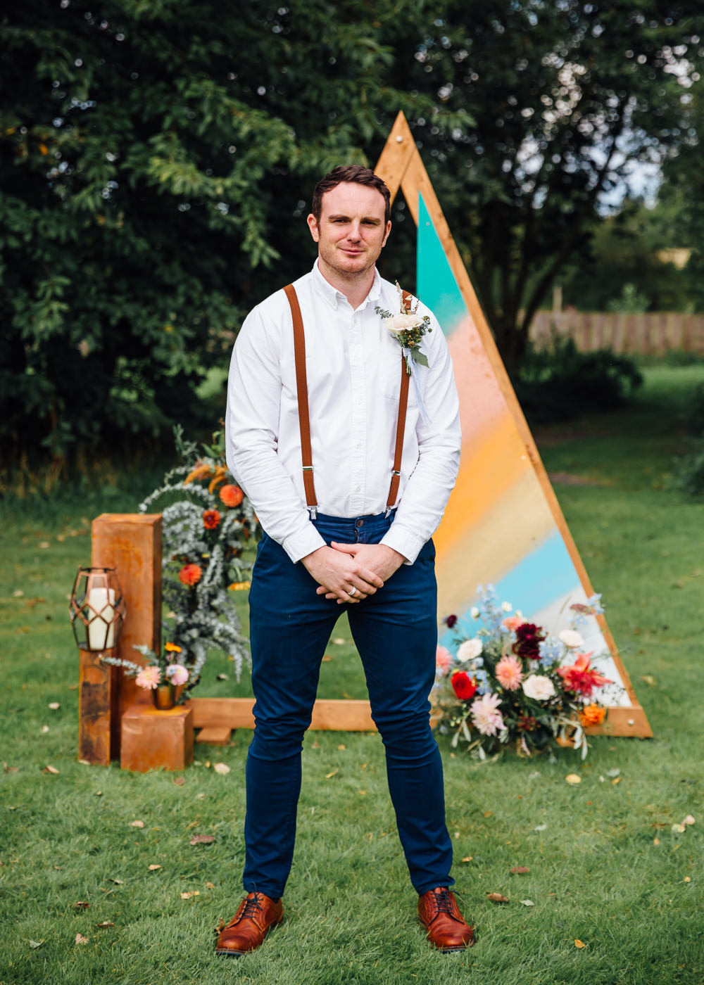Groom Shirt Braces Chinos Autumn Festival Wedding Ideas Indigo and Violet Photography