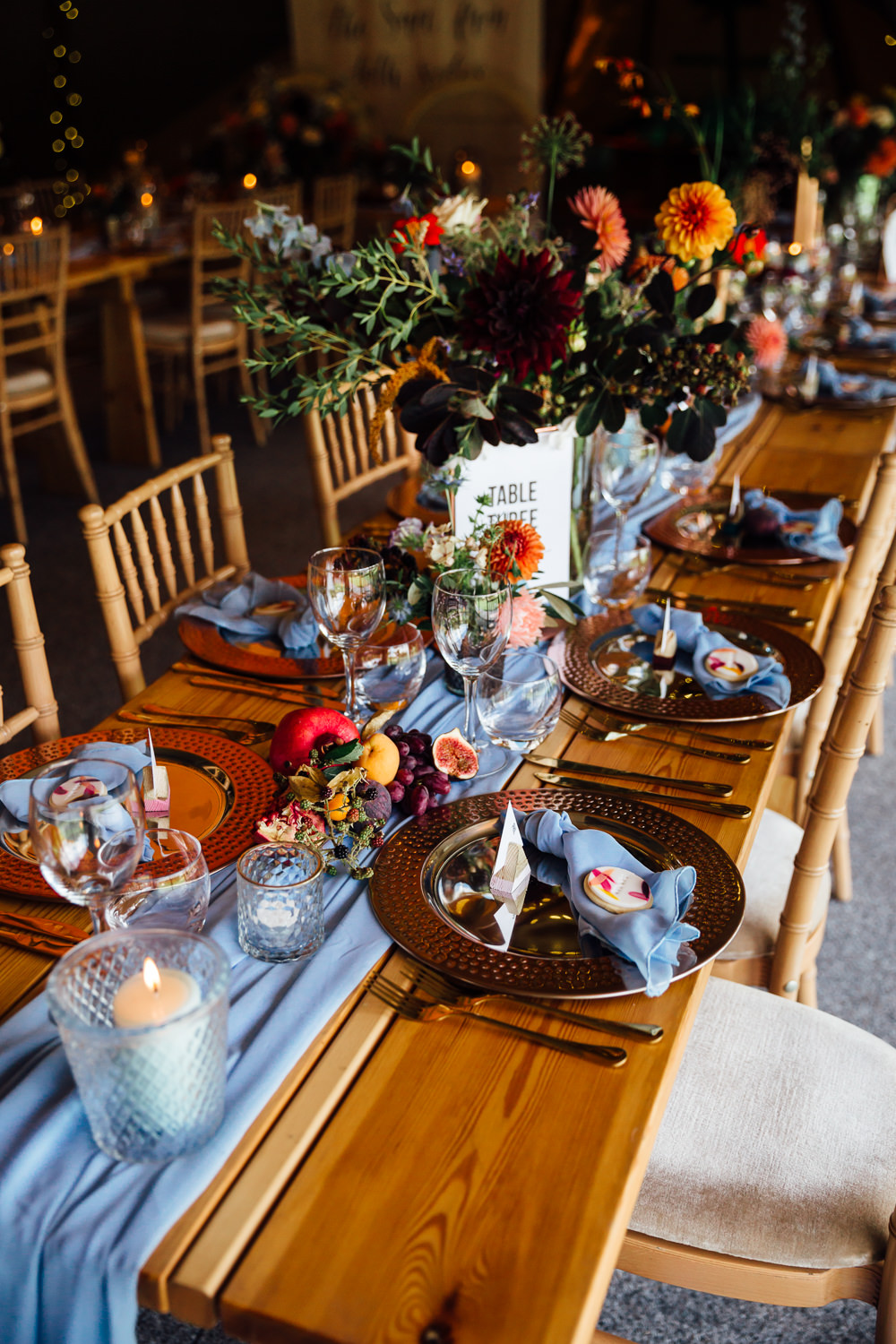 Tipi Decor Table Tablescape Flowers Candles Decor Decoration Silk Runner Autumn Festival Wedding Ideas Indigo and Violet Photography