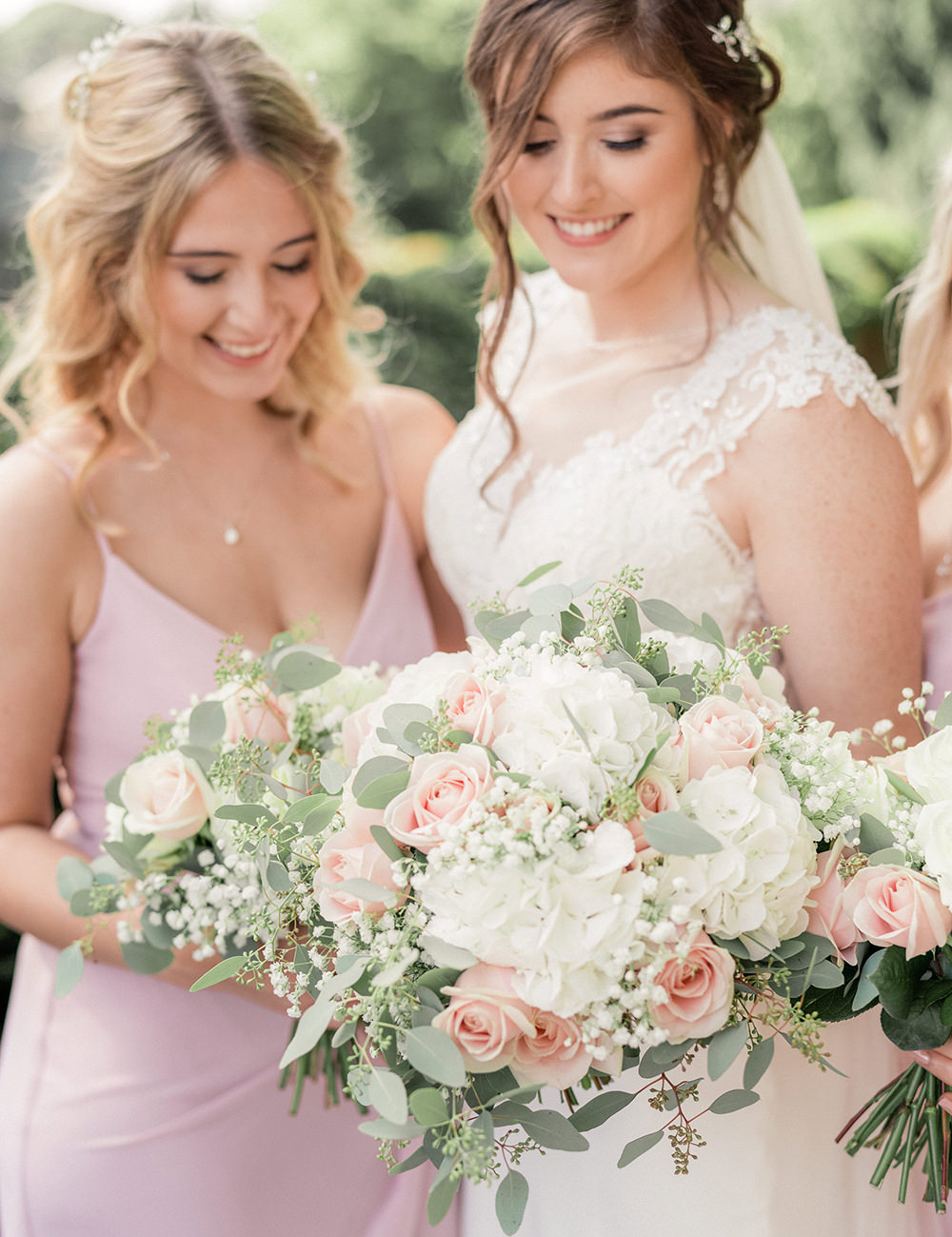 Bouquet Flowers Bride Bridal Pink Rose White Hydrangea Eucalyptus Beamish Hall Wedding Carn Patrick Photography