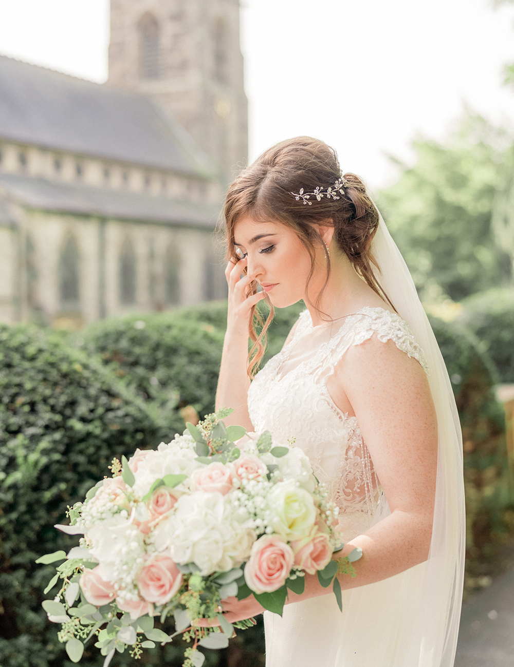 Bouquet Flowers Bride Bridal Pink Rose White Hydrangea Eucalyptus Beamish Hall Wedding Carn Patrick Photography