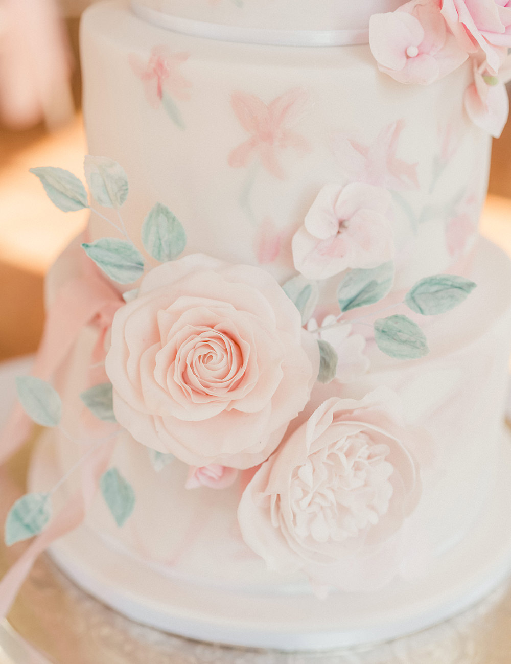 Iced Cake Sugar Flowers Pink Greenery Beamish Hall Wedding Carn Patrick Photography