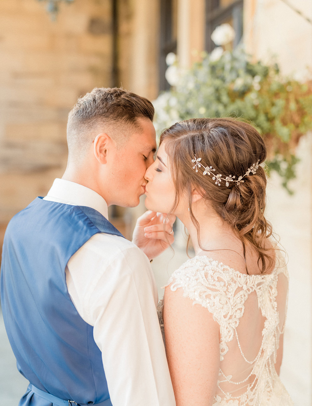 Dress Gown Bride Bridal Lace Pearl Fit Flare Beamish Hall Wedding Carn Patrick Photography