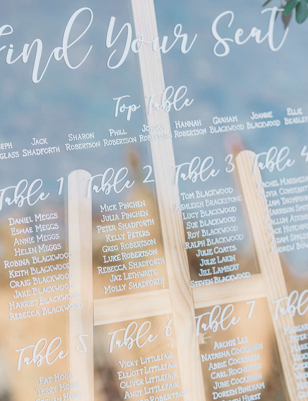 Table Plan Seating Chart Perspex Acrylic Beamish Hall Wedding Carn Patrick Photography