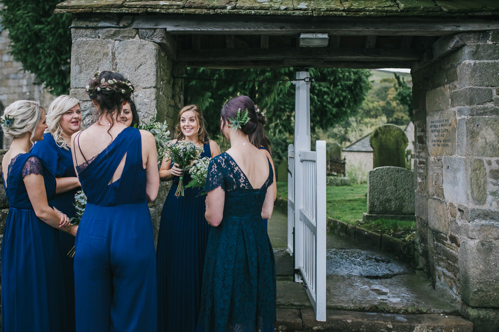 Bridesmaid Bridesmaids Dress Dresses Dark Blue Mismatched Cosy Autumn Wedding Amy Jordison Photography