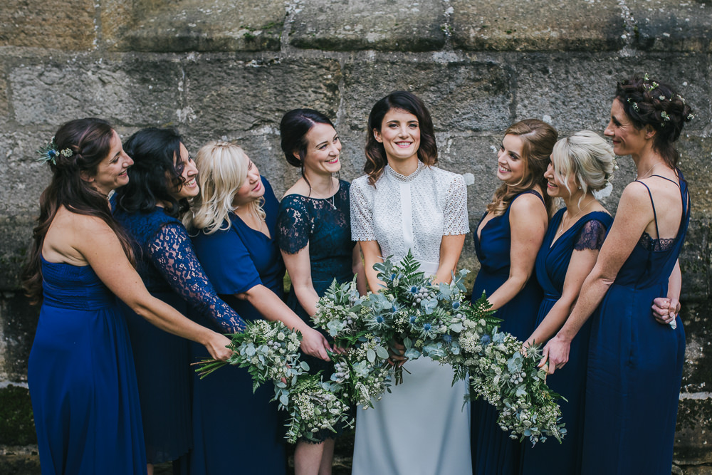 Bridesmaid Bridesmaids Dress Dresses Dark Blue Mismatched Cosy Autumn Wedding Amy Jordison Photography