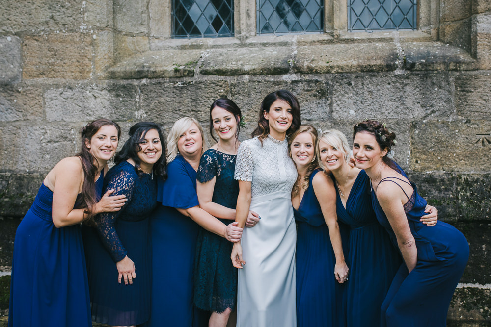 Bridesmaid Bridesmaids Dress Dresses Dark Blue Mismatched Cosy Autumn Wedding Amy Jordison Photography