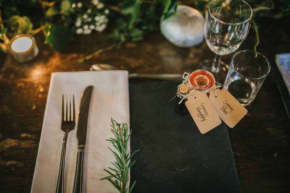 Table Setting Place Rosemary Favours Cosy Autumn Wedding Amy Jordison Photography