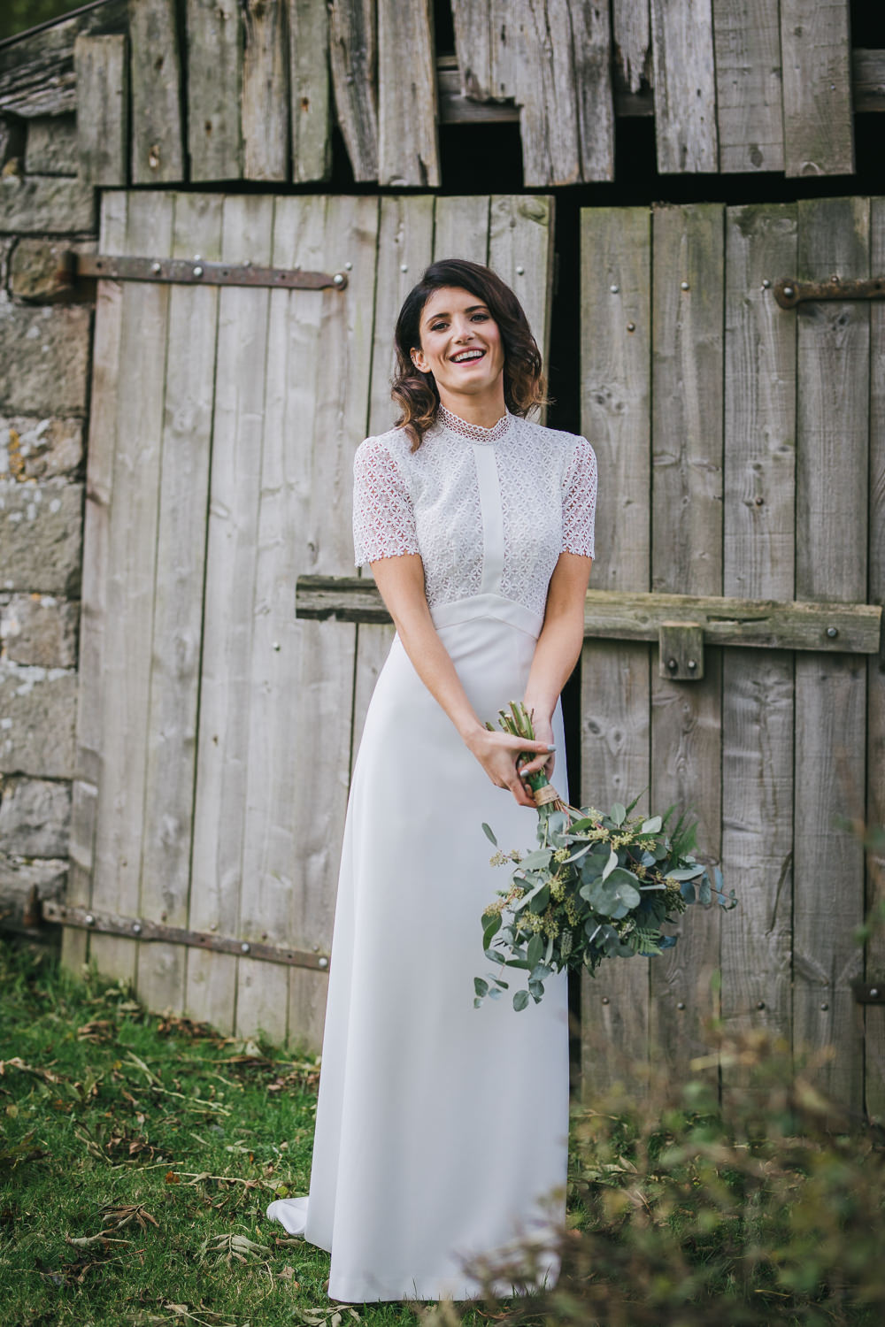 Dress Gown Bride Bridal Whistles Open Back Lace Short Sleeves Cosy Autumn Wedding Amy Jordison Photography