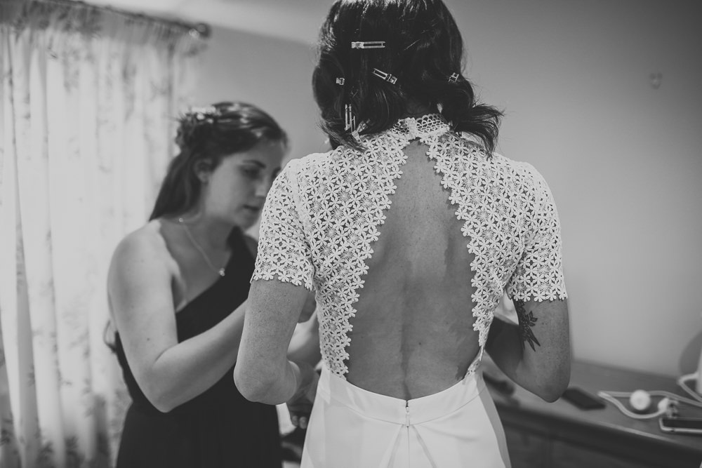 Dress Gown Bride Bridal Whistles Open Back Lace Short Sleeves Cosy Autumn Wedding Amy Jordison Photography
