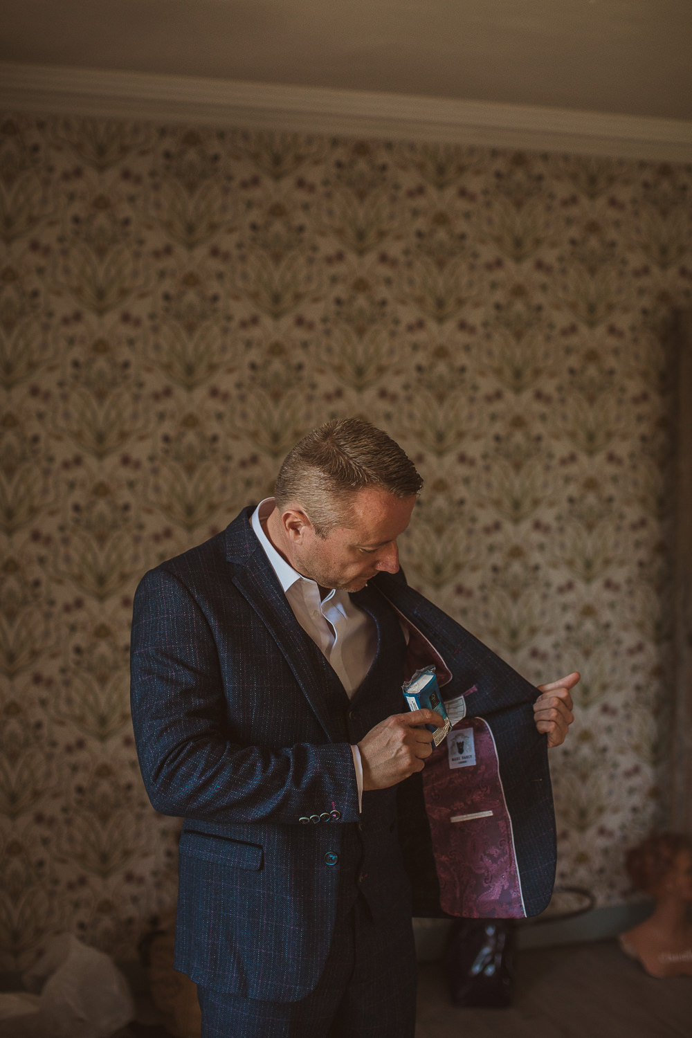 Groom Blue Navy Suit Lining Escape To The Chateau Wedding The Springles