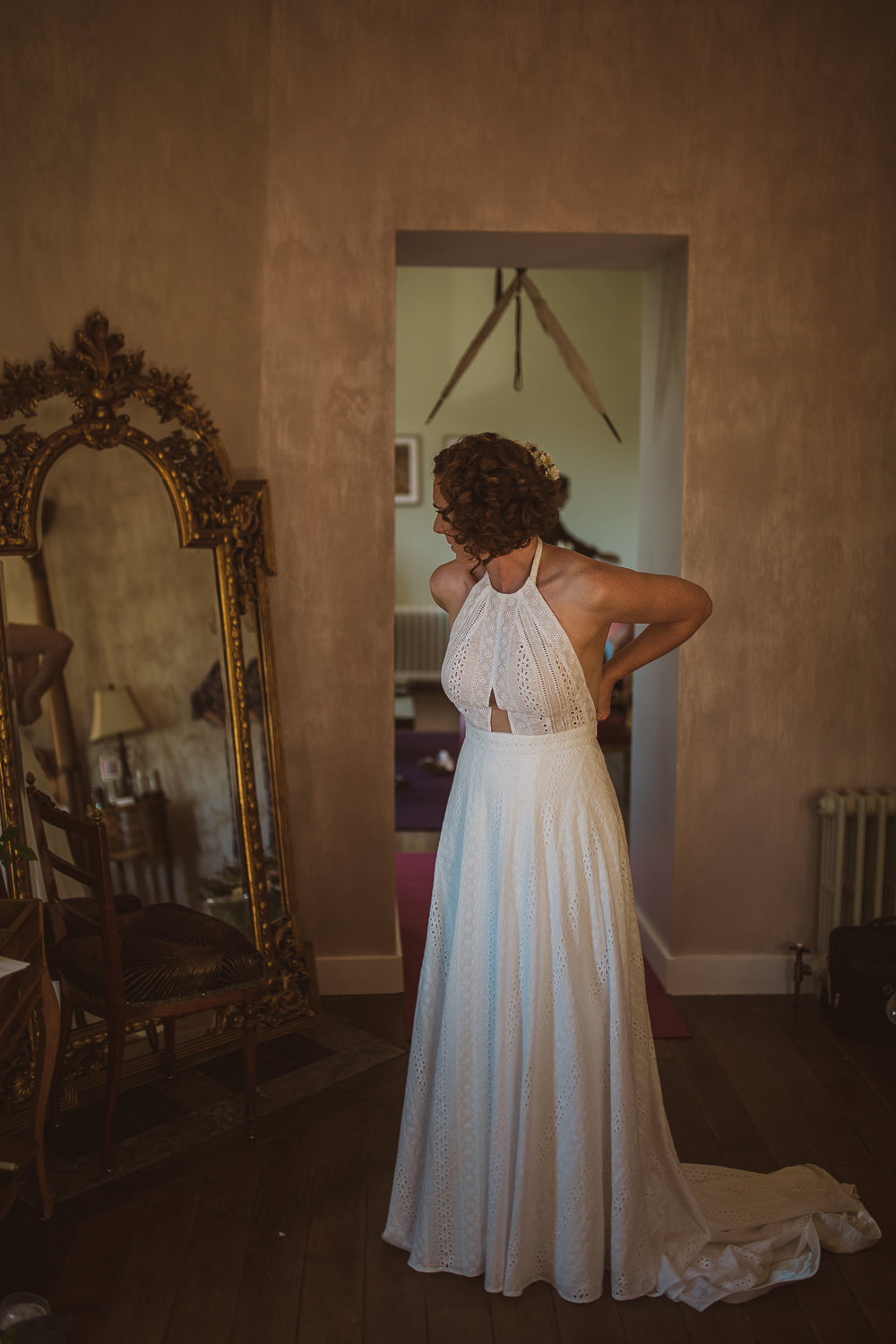 Bride Bridal Dress Gown Sottero and Midgley Halterneck Embroidery Anglaise Escape To The Chateau Wedding The Springles