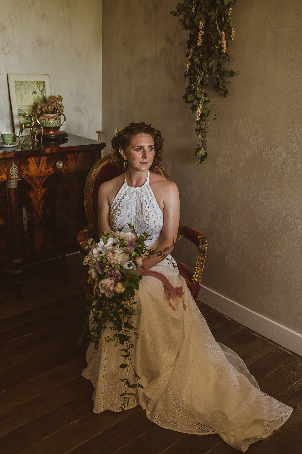 Bride Bridal Dress Gown Sottero and Midgley Halterneck Embroidery Anglaise Escape To The Chateau Wedding The Springles